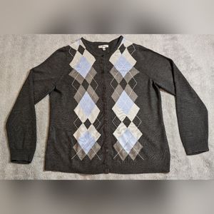 Crofts & Barrow Argyle Knit Cardigan, Grey and Blue, Size L